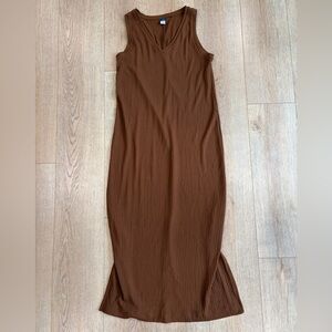 Old Navy Ribbed Knit Midi Dress Women’s Small Brown Sleeveless V-Neck Looser